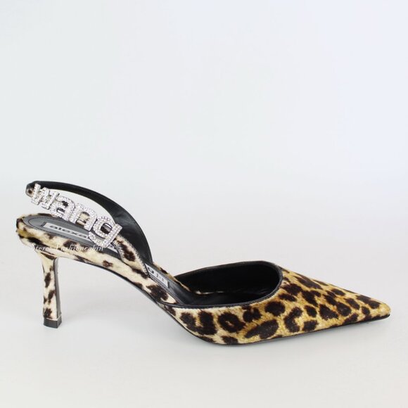NEW Alexander Wang Leopard Velvet Pumps | Logo Crystal Slingback Heels - Picture 7 of 15